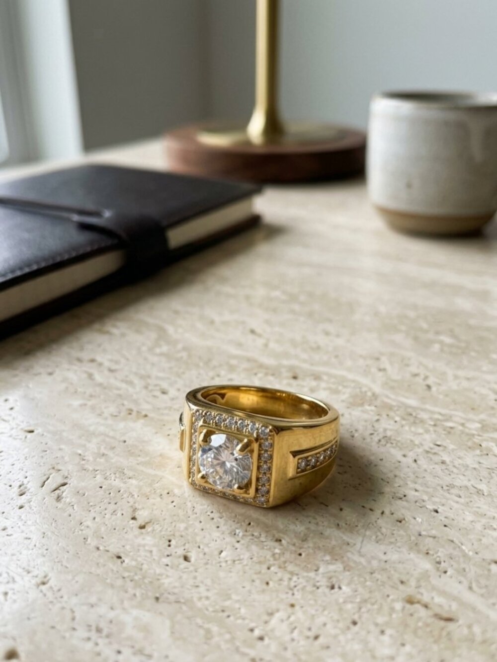 Mens 1CT Moissanite Ring for Men Engagement Wedding Band